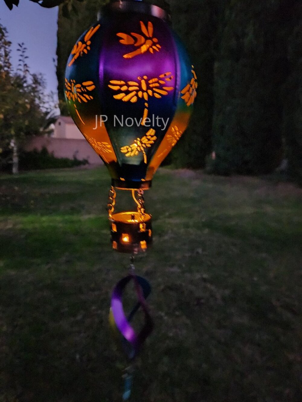 Flickering Solar DRAGONFLY Metal Hot Air Balloon Spinner, Garden Art